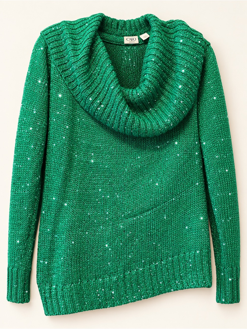 NWT Cato Woman Emerald Green Sequin Cowl Neck Sweater 14/16W